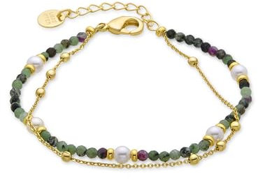 LUXENTER Pulsera Mujer en Aleación de Metal con Perla Blanca Color Dorado Acabado en Oro Amarillo de 18k Cierre Mosquetón Largo 16 cm + 3 cm Extensión Modelo Rayja