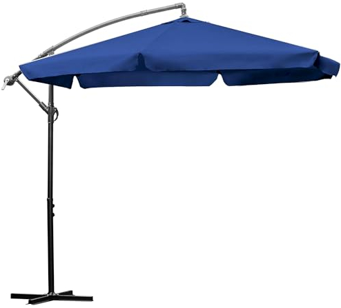 LEHMANN Alu Sonnenschirm Ø 300 cm mit ständer, groß Gartenschirm mit Kurbel, verstellbarer Kurbelschirm, Schirm Sonnenschutz, UV-Schutz, für Terrasse und Garten, wasserdicht (navyblau)