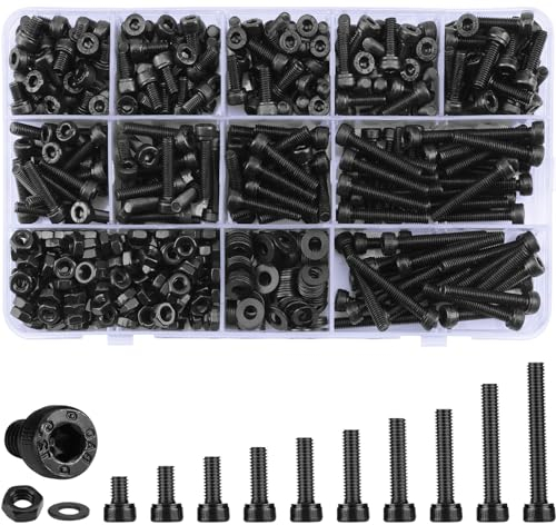CYYSHR Assortiment de 610 vis M4 à tête cylindrique à six pans creux noirs (M4)