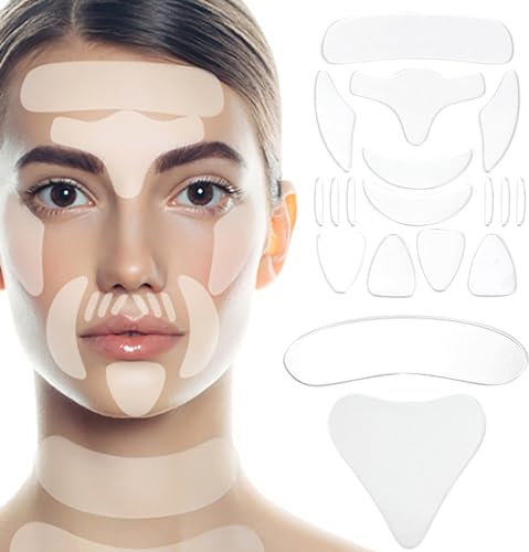 MKNZOME Patch Anti-rides en Silicone 18Pcs, Tampons Anti-rides pour le Visage Réutilisable pour Lissant et Réduisant les Rides, Coussinets de Soins de Peau pour le Front, Yeux, Bouche, Cou et Poitrine
