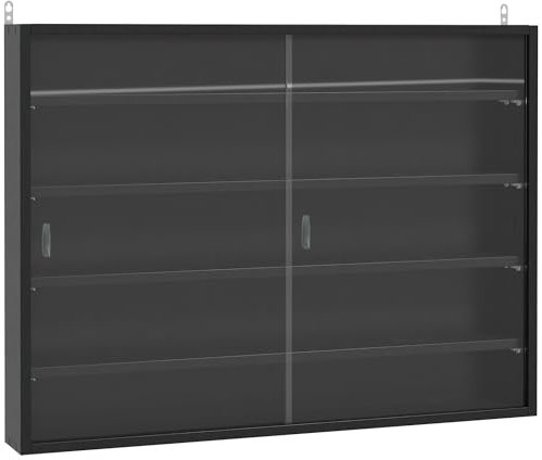 HOMCOM Vetrinetta Moderna per Collezionismo 5 Ripiani, Bacheca Portaoggetti con Mensole Regolabili, 80x9.5x60cm, Nero