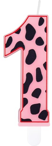 Cow Print Birthday Candles, Pink Cow First Birthday Number Candles, Pink Number 1 Candle for Cake, Girls Boys 1st Birthday Decorations, Cow Happy Birthday Candles, Farm Animals Theme Party Decorations