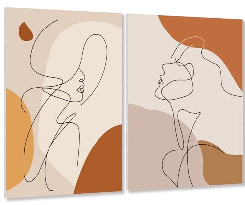 LXTOPN Abstrakt Poster Set, Line Art Bilder, 2er Wandkunst Malerei Bild - Bereit Zum Aufhängen - Beige Bilder mit Rahmen fur Wohnzimmer Schlafzimmer (Beige B#, 30x40cm)