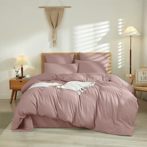 Luofanfei Bettwäsche 135x200 Altrosa Rosa Pink Einfarbig Muster Bettwäsche Set Uni Modern Weiche Premium Microfaser Bettbezug 135 x 200 Einzelbett und Kissenbezug 80x80 cm mit Reißverschluss
