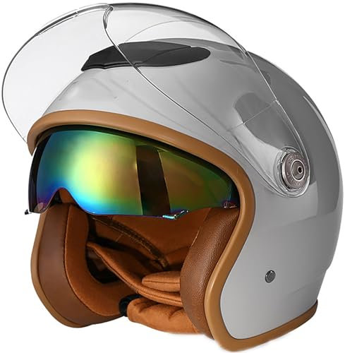 Retro Style Demi-Casque De Moto avec Double Visière, Dot/ECE Homologué Casques Jet De Moto, Casques Bols Demi pour Homme Femme, Casque De Moto pour Cruiser Chopper 4,XL=61-62CM