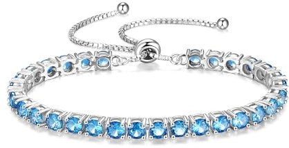 FANCIME Silber Armbnad Damen Tennis Armband mit Synthetisch Blautopas, Verstellbares Glitzer Tennis Armband Schmuck Geschenke für Damen Frauen Freundin Ehefrau Mutter