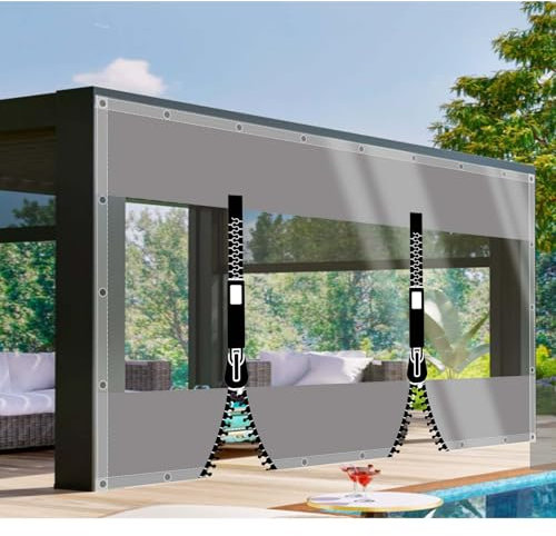 CAQXAQP Clear Tarpaulin Transparent Patio Waterproof Tarp with 2 zipper,0.5mm Clear Pergola Sides Tarpaulin 1.8mx4m Winter Gazebo Rain Cover with Eyelet for Balcony Protection Garden