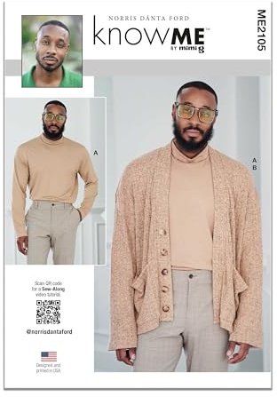 KNOW ME Sewing Pattern ME2105AA Men's Knit Turtleneck and Cardigan by Norris Dánta Ford AA (34-36-38-40-42)