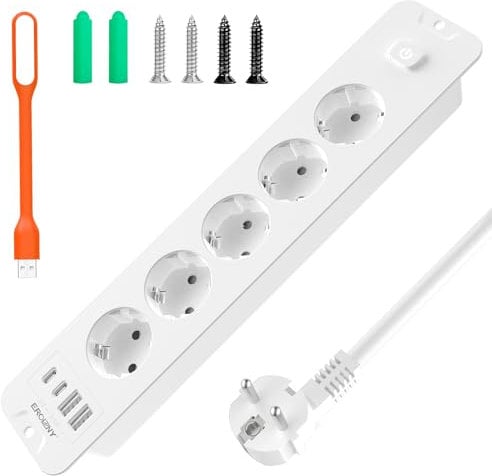 Steckdosenleiste Tischsteckdose mit 4 USB, 5 Fach Versenkbare Steckdose 4000W 16A Einbausteckdose Mehrfachsteckdose, Verteilersteckdose Mehrfachstecker für Konferenztisch, Sofatisch 2M Kabel Weiß