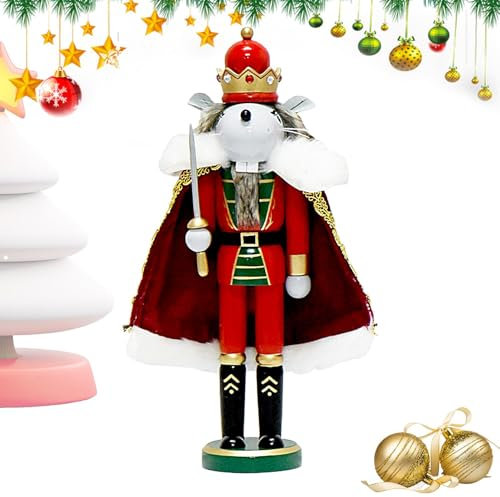 Estatua navideña del rey de los ratones – Decoraciones de cascanueces de madera | Estatua del rey ratón, 12 pulgadas, decoración navideña festiva, cascanueces de madera rey decoración navideña