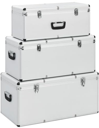 3er set Alu Boxen Werkzeugkoffer Werkzeugkasten Transportbox Werkzeugkiste Lagerbox Werkzeug Box Alubox Alukiste, Silbern