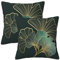 HOSTECCO Turquoise Cushion Covers 45x45 cm Set of 2 Teal Gold Ginkgo Leaves Cushion Cases Emerald Green Decorative Pillow Covers for Sofa Couch