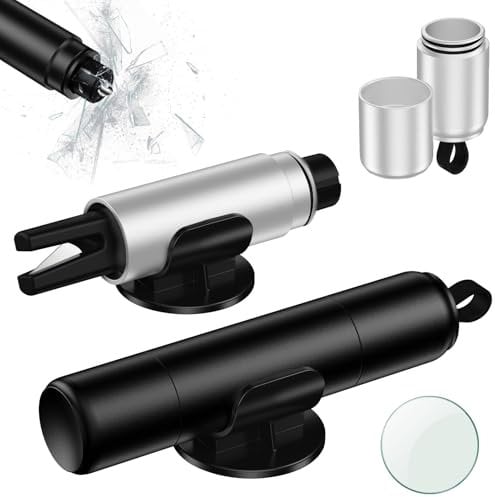 NEUTYPECHIC 2 Pezzi Taglia Cinture di Sicurezza e Rompivetro, 2 in 1 Rompivetro Auto e Taglia Cintura, Sicurezza Strumento di Emergenza per La Fuga, per Auto (Argento+Nero)