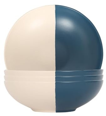 Nicola Spring Stoneware Pasta Bowls - 20.5cm - Navy - Pack of 4 - Ceramic Two Tone Noodle Bowls Tableware Dishwasher & Microwave Safe Crockery for Dessert, Pasta, Soup, Cereal, Rice