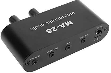 Small Stereo Audio Preamplifier Dynamic Microphone Amplifier 75X Condenser Microphone Amp 22X with 3 Output Ports Aluminum Shell DC12V Power for Music Voice Mix