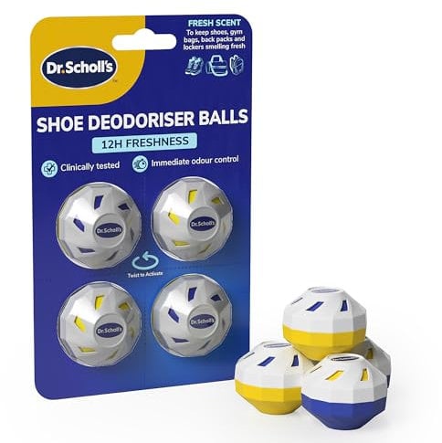 Dr. Scholl's Shoe Deodoriser Balls - Keeps Shoes, Football Boots, Gym Bags Smelling Fresh, Clinically Tested Shoe Deodoriser with All-Day Freshness, Reusable and Long-Lasting, Shoe Odour Eliminator