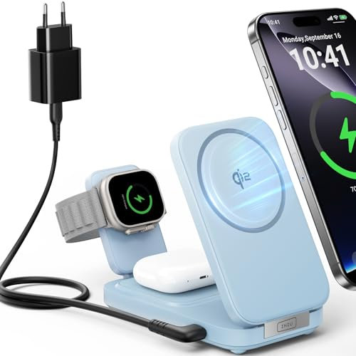 INIU Cargador inalámbrico 3 en 1, 15 W, Qi2, Plegable, para iPhone 16/15/14/13, Apple Watch Ultra/10/8/7/6/5, Pro/3/2