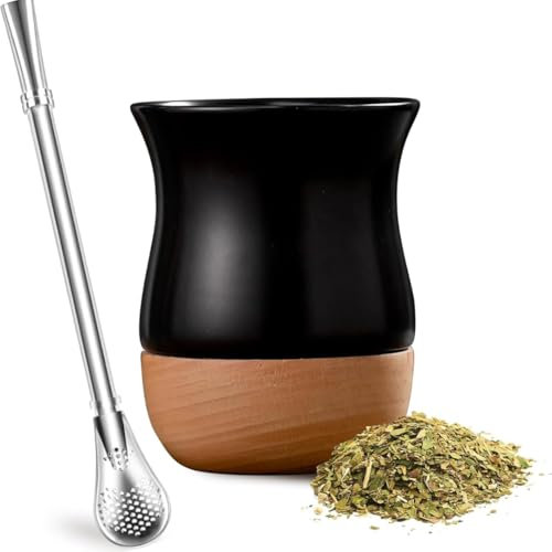 Ceramic and Wood Mate for Yerba Mate 240 ml: Includes matte, bulb and cleaning brush.