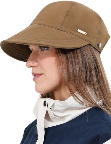 sy soul young Damen Sonnenhut mit Pferdeschwanz-Auslass Ultrabreitkrempe UV-Schutz UPF 50+ wasserabweisend Baseball Cap Strandhut(Braun)