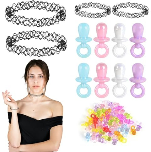 Tattoo Kette 90er Schnullerkette 90er Jahre 90er Jahre Accessoires Tattoo Halsband 90er Tattoo Choker Perlenkette Schnuller Plastik Wachseil Dekoschnuller für 80 90er Mottoparty