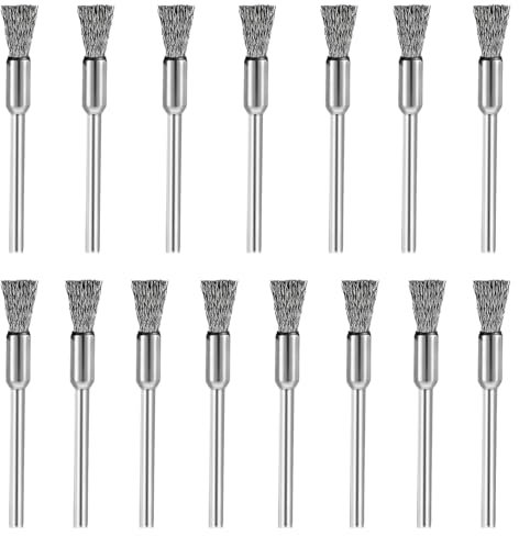 15 Stück Drahtbürste Bohrmaschine, Silber Mini Drahtbürste Edelstahl Stahldraht Pinsel Polieren Reinigung Drehwerkzeug Messingbürste zum Reinigung von Rost Schmutz Farbe Korrosion