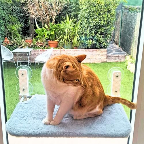 Hamaca Gato Ventana Plegable Cama Gatos con Ventosa Fuerte Funda Protectora Protector Reversible Verano Invierno Cama para Gatos + Regalo Juguete Ratón Inteligente (Grey, 30x45)