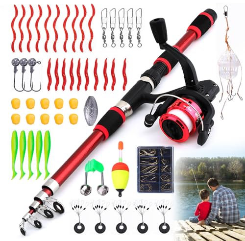 Mineup Set Da Pesca Per Bambini, Set Combinato Canna Da Pesca Telescopica E Mulinello, Canna Da Pesca Telescopica in Fibra Di Carbonio, Canne Da Pesca Per Bambini