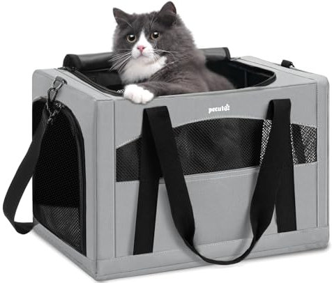 pecute Katzentasche Transporttasche Stabiler Halt Haustier Tragetasche, Transportbox Katze Leicht, Faltbar Katzen Tasche für Katzen und kleine Hunde, ideal für Reisen, Grau