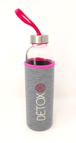 Detox Thermosflasche, 600 ml, mit grauer und rosafarbener Hülle, Edelstahldeckel