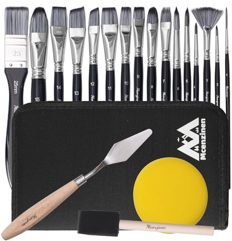 Mcenzinen 20 Pcs Paintbrush Set, Professional Artist Paint Brushes | Birch Wood Paintbrushes with Ergonomic Handle, Suitable for Oil, Watercolor, Acrylic, Digital and Face Painting