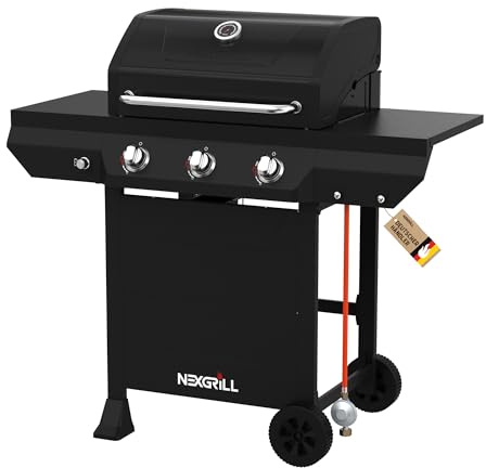 Nexgrill Classic 3-Brenner Gasgrill – Kompakter Outdoor-Gas grill mit porzellanbeschichteten Gusseisenrosten, Even-Heat-System – Garten, Balkon & BBQ-Events