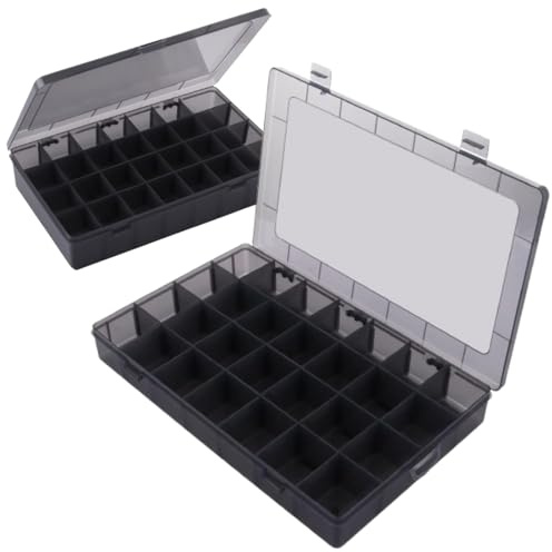 LDHHYH 2 Pack 28 Grids Extra Large Plastic Craft Storage Box, Plastic Bead Storage Box with Removable Grids Compartments for Jewelry Earrings, Beads and Small Accessories, Black