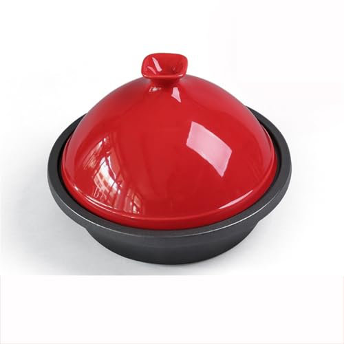 HAJHI Pentola Tajine Ghisa Smalto Pentola Elettrica Ceramica Tajine Induzione Marocchina per Gas Fornelli per Casa Ristoranti(30cm - red)