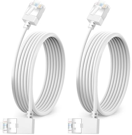 Cable Ethernet Gigabit Cat6 con ángulo Izquierdo de 90° 0.5M 2 Piezas, UTP | Cable de Red 90 grados Fino, Cordón RJ45 Acodado 90°, Cordón Internet Cat6a Delgado, para Mac, PC, Router, PS4/5 (Blanco)