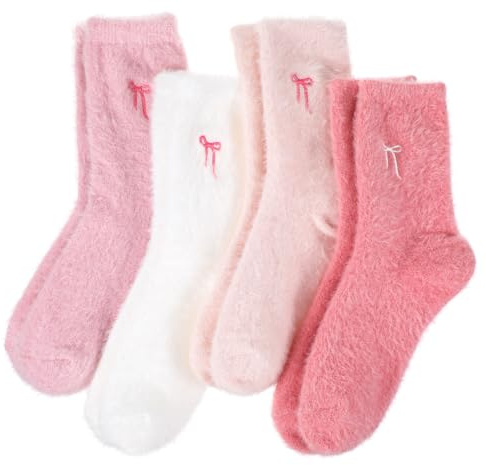 Abeillo 4 Pairs Fuzzy Socks for Women Cozy Fluffy Slipper Socks Soft Thick Home Sleeping Sock Coquette Warm Winter Clothing