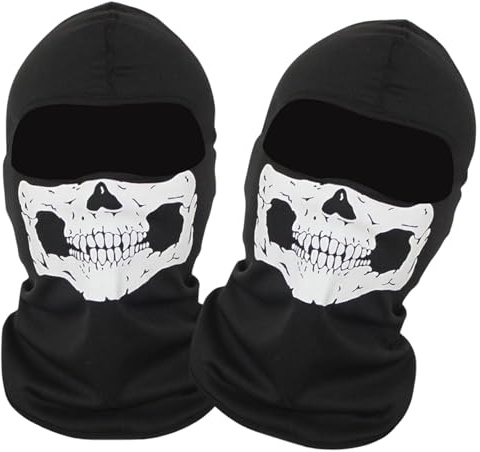 Amazleer Ghost Maske Totenkopf Sturmhaube, 2 Stück Skelett Mask Motorrad Sturmhaube Skull Gesichtsmaske Totenkopf Balaclava Skelett Atmungsaktive Motorrad Maske, Schwarz