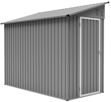 Gerätehaus Metall 242x111x192 cm – Wetterfeste Fahrradgarage & Geräteschuppen mit Boden, Pultdach, Abschließbarer Tür und Belüftung – Werkzeugschuppen für Garten, Grau
