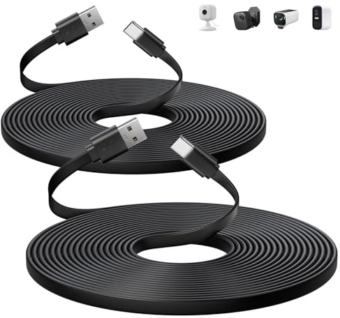 ANLINK 2 Pack 5M 16.4ft Flat Type USB C Cable, Charging and Data Sync, USB A to USB C Power Charging Replacement Cord for Home Security Cameras, Phones, Switch Pro Controllers and More Devices (Black)
