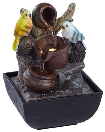 EUROtops LED-Zimmerbrunnen Tischbrunnen Vogel, 13,3x13,3x19,5 cm | leiser Wasserklang, Luftbefeuchtung, Deko-Brunnen, für Wohnzimmer, beruhigend, LED-Licht