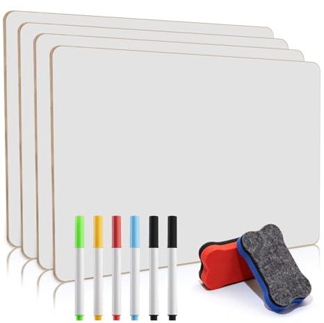 4 Pcs Whiteboard A3, Double Sided Dry Erase Boards, Mini Dry Erase Whiteboards Lapboards for Home Office School Revision Supplies(16.54x11.8), with 6 Wipe Boards Markers and 2 Eraser