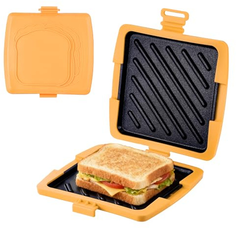 Hahorpa Sandwichmaker Mikrowellen, Sandwichtoaster 16 x 16 cm | Gelb, Kontaktgrill Abnehmbare Platten und Silikonschale, Plattengriller zum Bacon Sandwich Panini Grillen