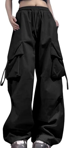 Cargohose Damen Baggy Weites Bein Hose High Waist Jogginghose Mit Gummizug Oversized Arbeitshose Mit Multi Taschen Outdoor Sport Wanderhose Freizeithose Hip Hop Y2k Streetwear Fallschirmhose Sweathose