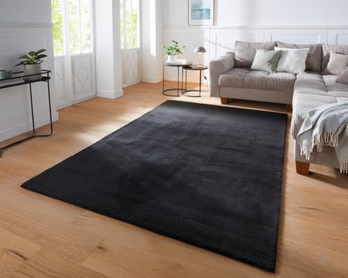 Taracarpet Supersoft kurzflor Teppich Fiona Wohnzimmer Schlafzimmer Kinderzimmer Flur Läufer waschbar rutschfest Uni New Schwarz 140x200 cm
