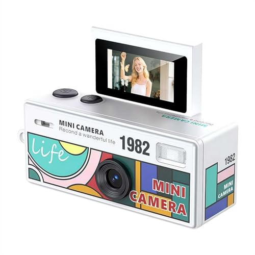 Retro Portable Thumb Camera - Mini Digicam with 1080P Video & 0.96 LCD Screen,130° Wide Angle Bag Charm Camera for Beginners Teens and Adults (White)
