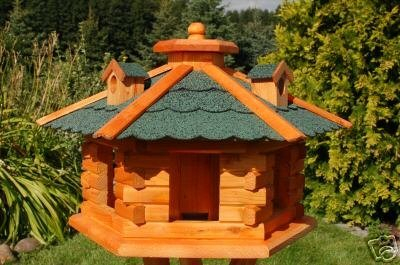 Deko-Shop-Hannusch Vogelhäuschen Vogelhaus blockstil Dach grün Gauben Nr16, Vogelfutterhaus aus Holz