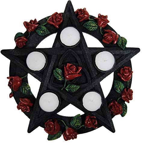 Nemesis Now NEM5185 Teelichthalter Pentagramm Rose, 29,5 cm, Rot, Kunstharz, Einheitsgröße