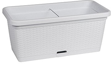 Kreher XL Pflanzkasten mit Bewässerungssystem und Rollen für einfaches Umstellen, Maße L 80 x B 40 x H 34 cm, Farbe Weiss