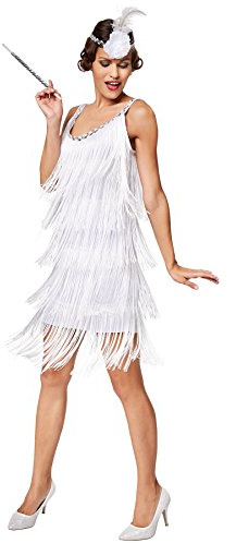 TecTake dressforfun Costume de Diva Charleston | Robe Courte à Franges | Point Phare : Bandeau à Plume et Fleur Artificielle (XL | No. 301588)