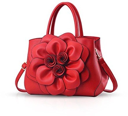 NICOLE & DORIS Handtaschen Damen Klein Elegante Damen Schultertaschen PU Leder Designer Umhängetasche Blumenhandtasche Rot