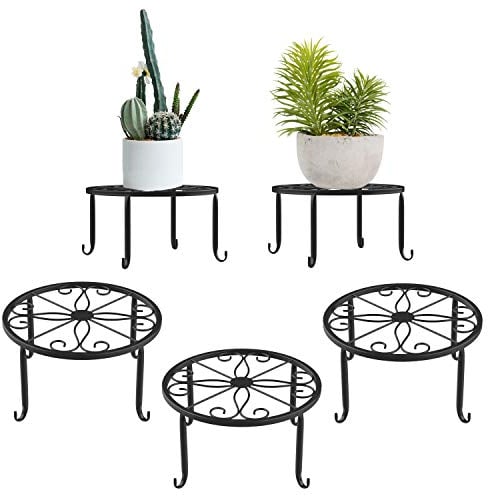 Lewondr Pflanzenständer, 3 Stück Retro Stil Reben Mustern Blumentopf Ständer Blumentopfhalter aus Schmiedeeisen, Rund Dekorativ Blumenhocker Topfgestell für Innen- und Außenbereiche - Schwarz